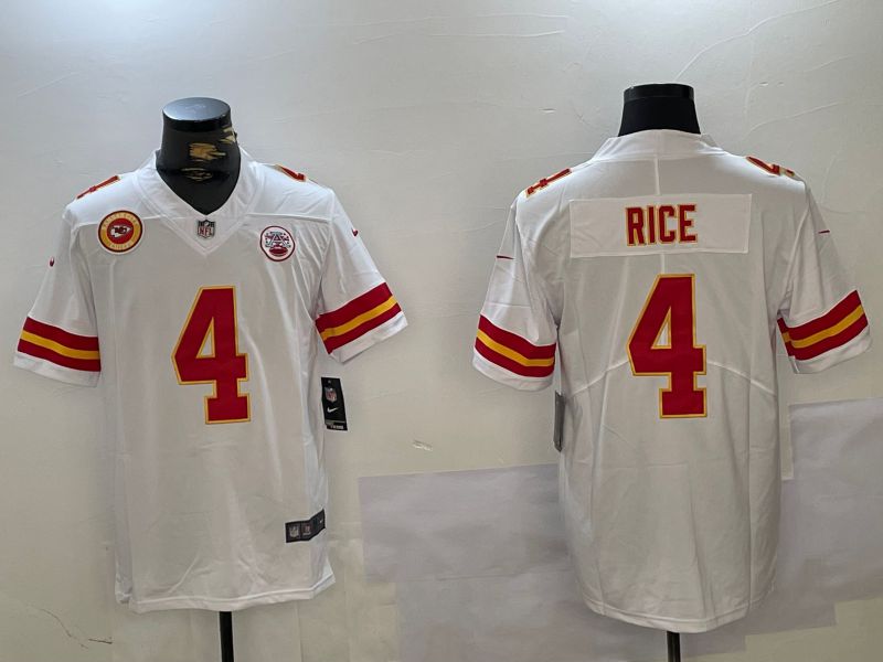 Men Kansas City Chiefs #4 Rice White 2024 Nike Vapor Limited NFL Jersey style 1